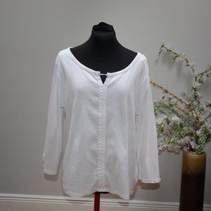 RAFAELLA WHITE TEE WITH SILVER FAUX CLASP,  XL